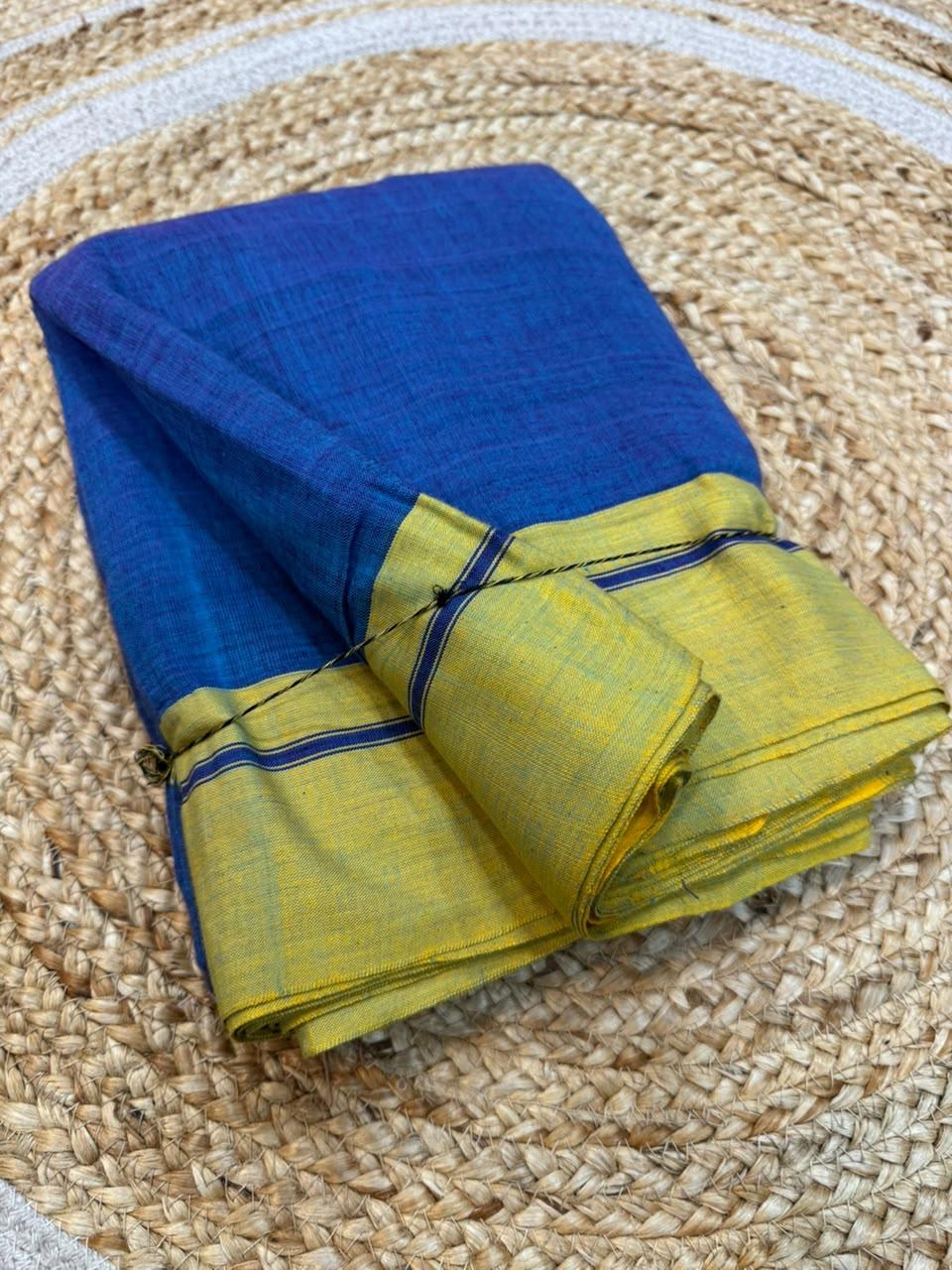 Blue-Yellow Ilkal handloom Patteda Anchu Saree