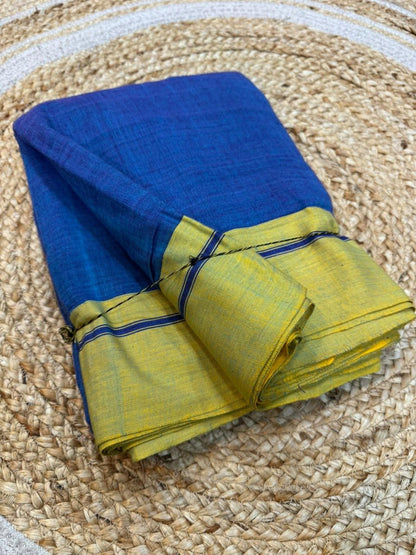 Blue-Yellow Ilkal handloom Patteda Anchu Saree