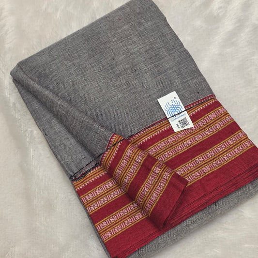 Grey-Maroon Ilkal handloom Patteda Anchu-Gayatri Border