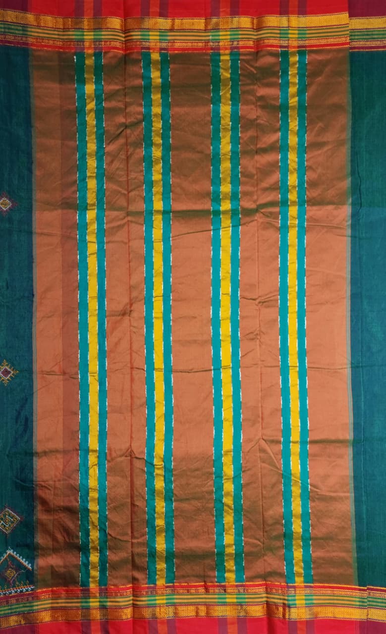 Teal Green Ilkal Kasuti Saree with Contrast Border