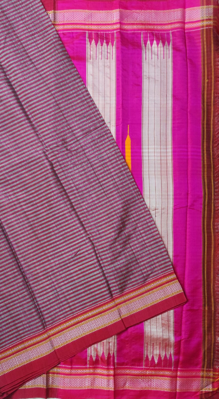 Raspberry Red chikki paras border Ilkal Viscose Saree