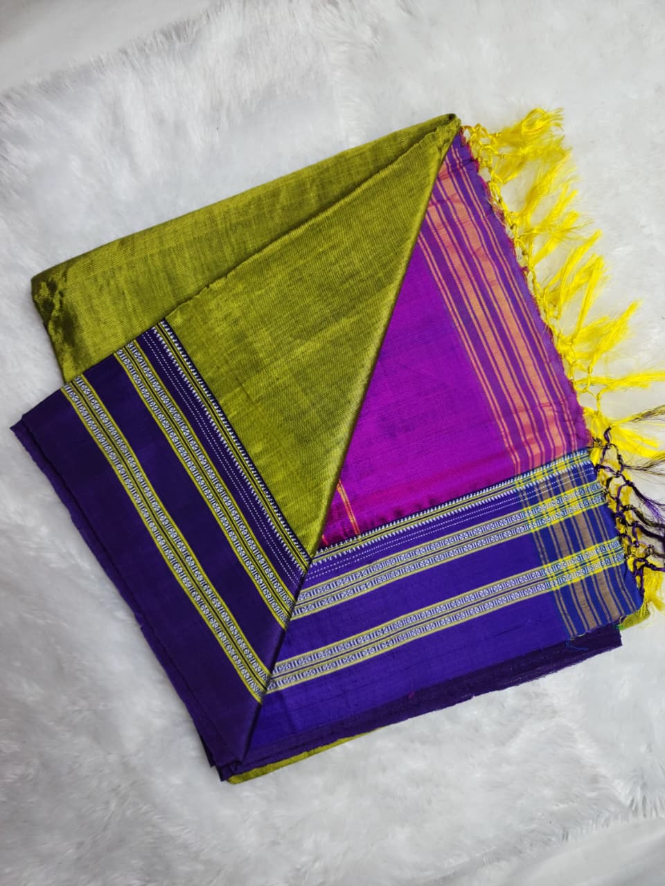 Green–Purple Ilkal Viscose Saree with Gayathri Border