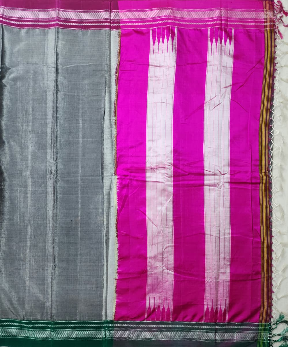 Grey Ilkal Viscose Handloom Saree with Silk Pallu & chikki Paras Border