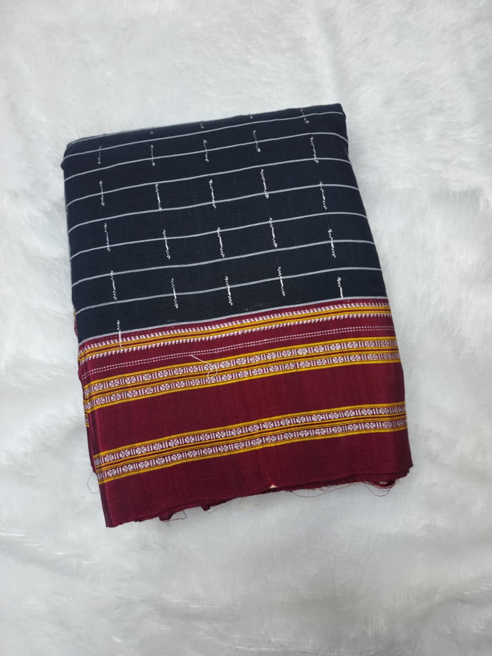Deep Black Ilkal Cotton Handloom Checks Saree