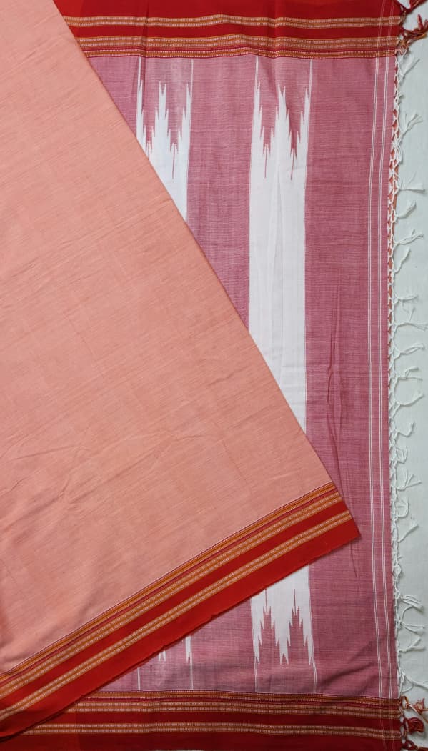 Peach–Rust Cotton Handloom Saree