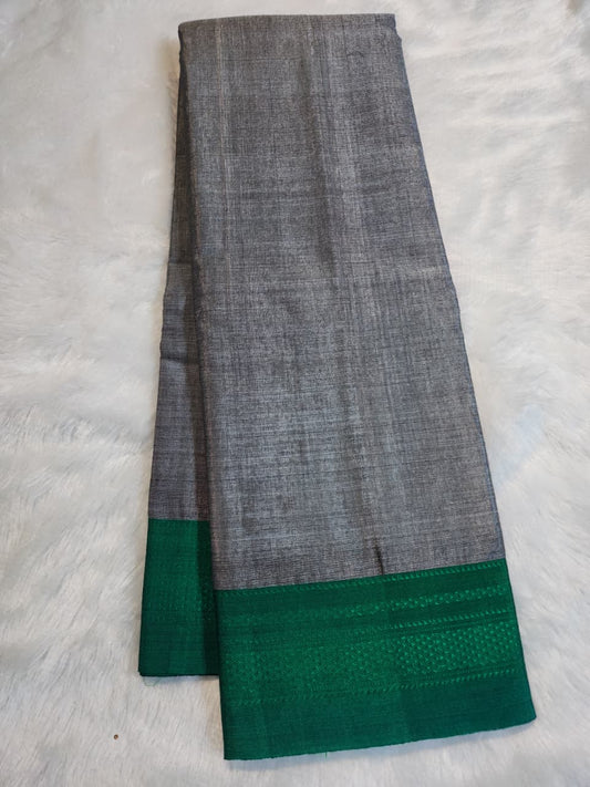 Grey Ilkal Viscose Handloom Saree with Silk Pallu & chikki Paras Border