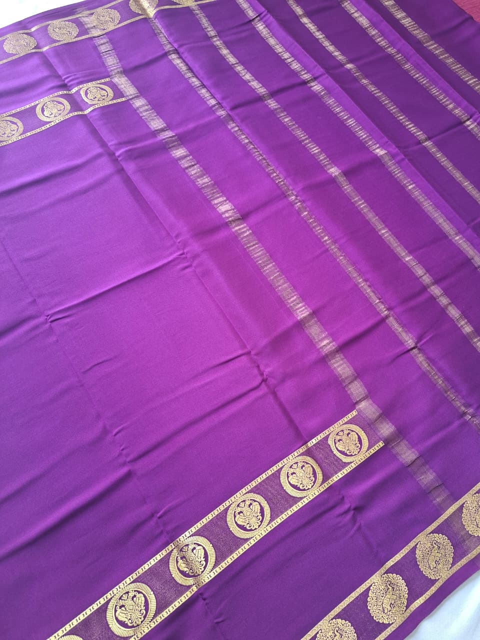 Royal Purple Mysore Silk Saree with Gold Zari Motif Border