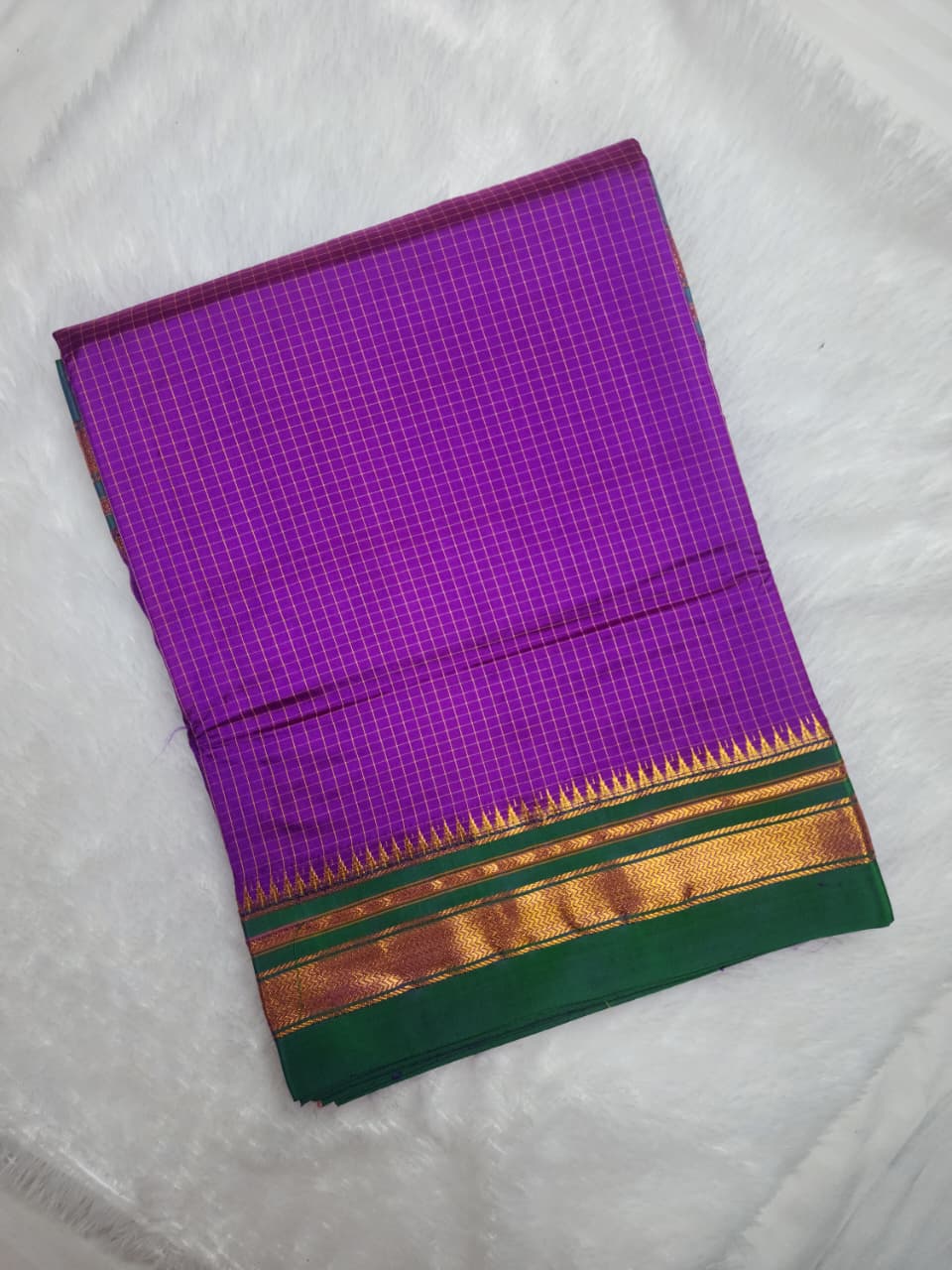 Purple Checks Ilkal Saree with Green golden border