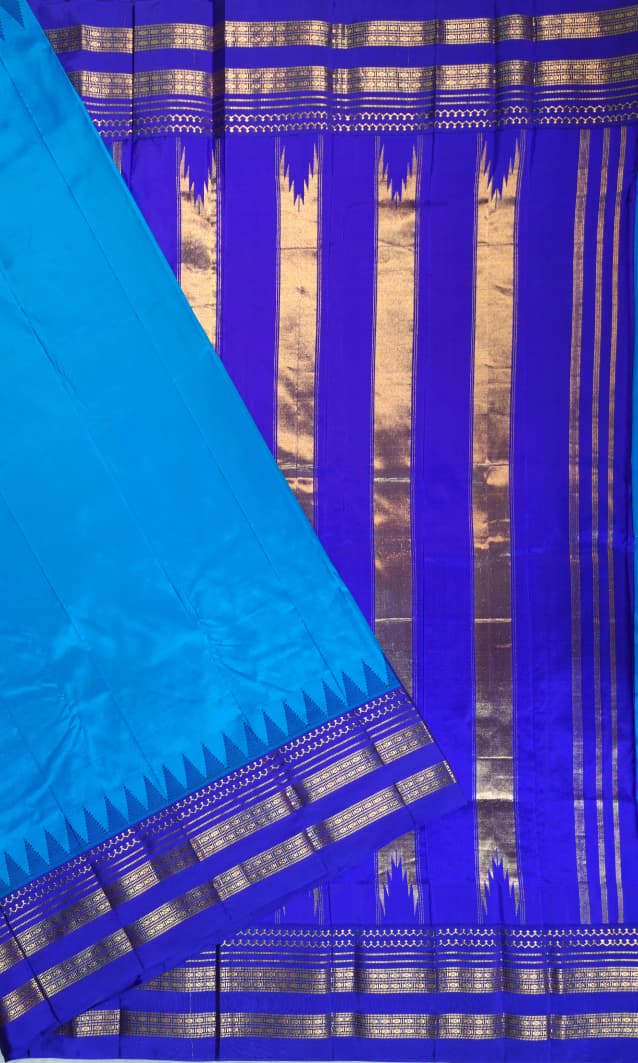 Teal Blue Ilkal Gadwal Pure Silk Saree - Gayathri Edition