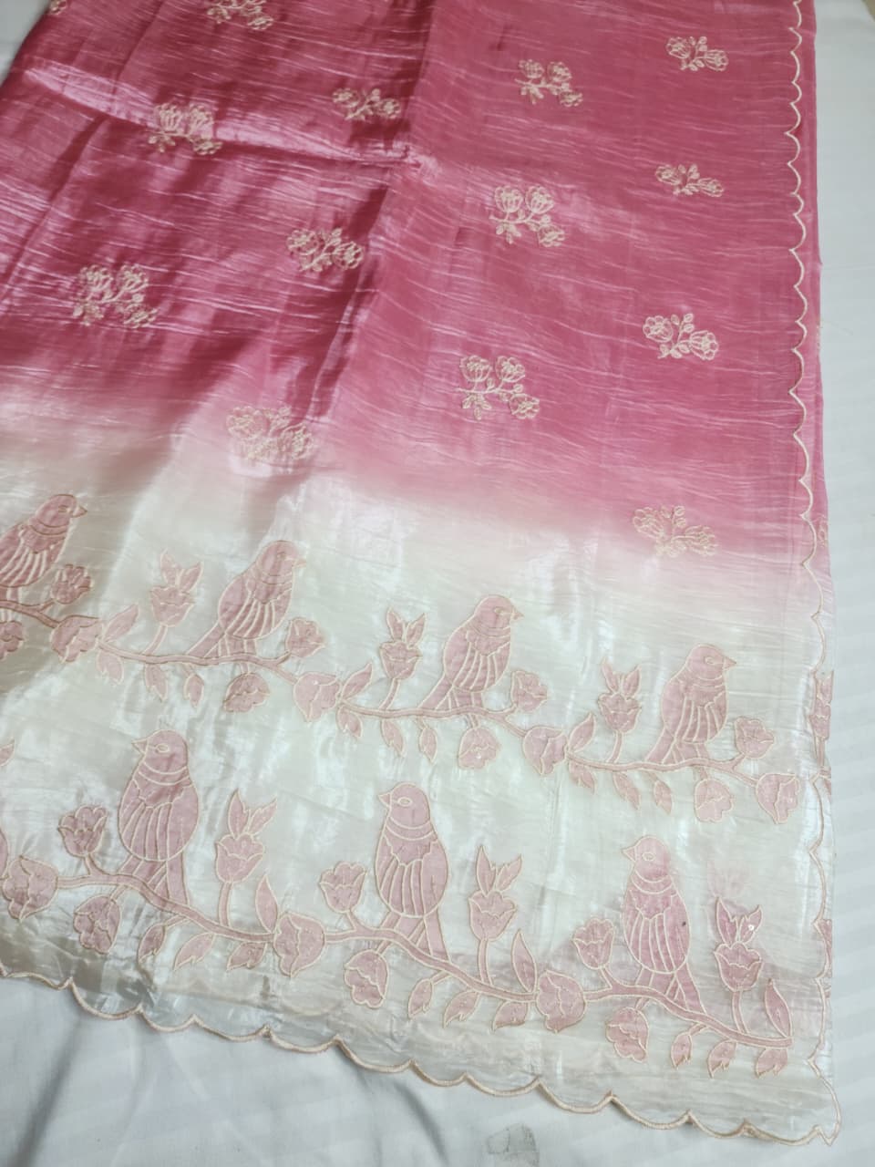 Ombre Rose Pink Fancy Embroidered Saree