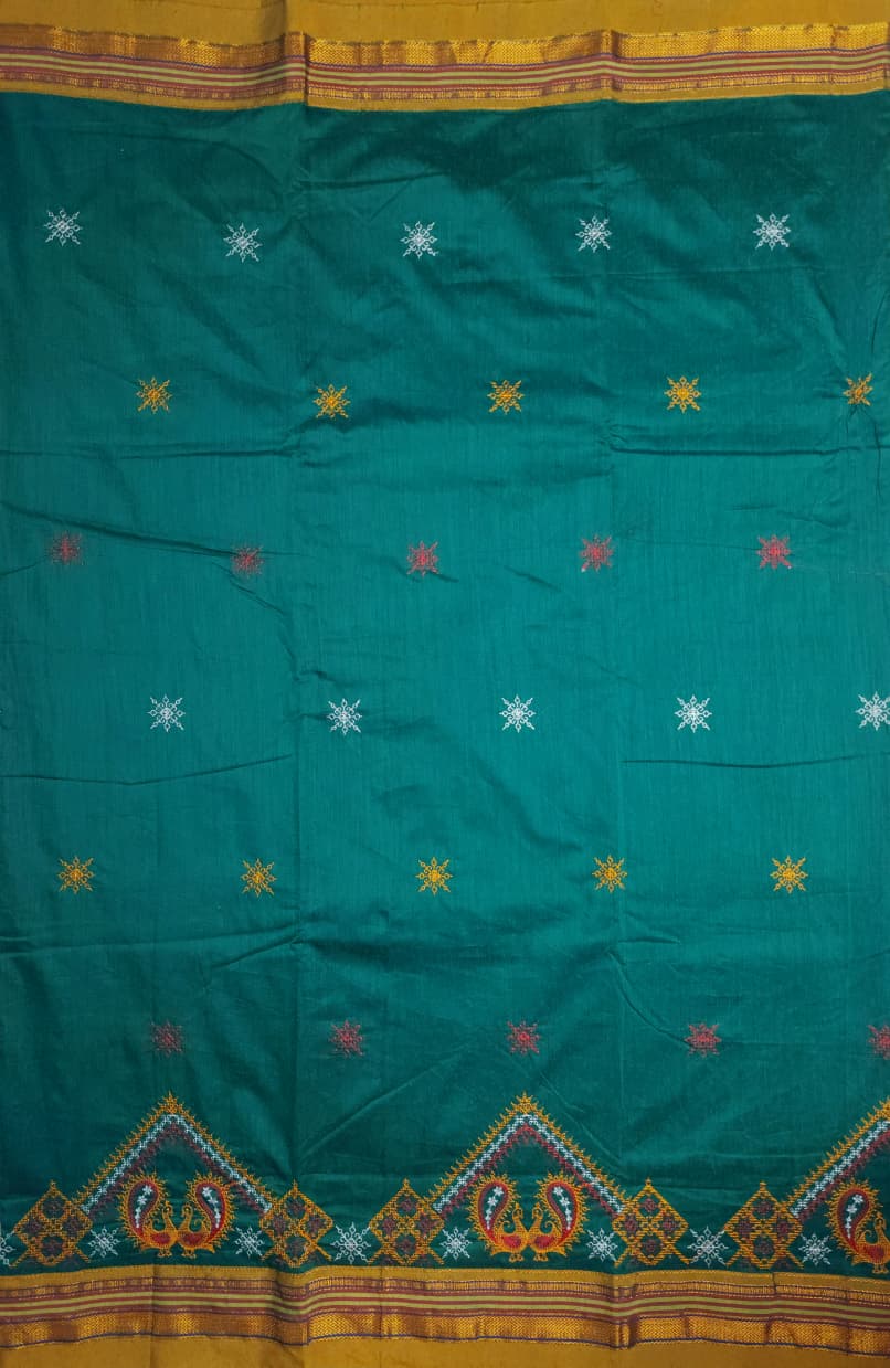 Teal Green Ilkal Kasuti Saree