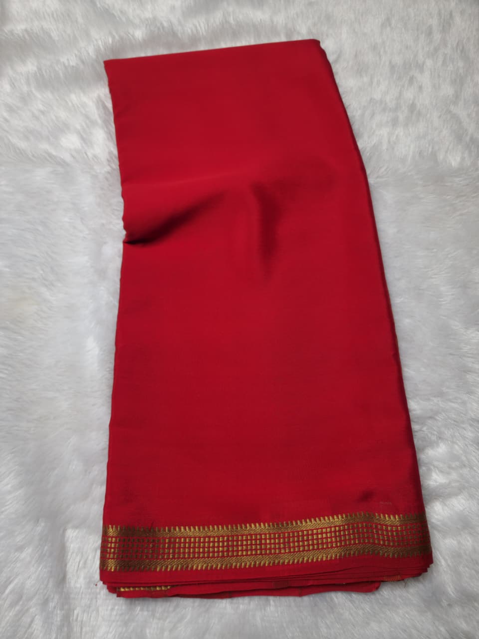 Bright Red  Mysore Crepe Pure Silk Saree