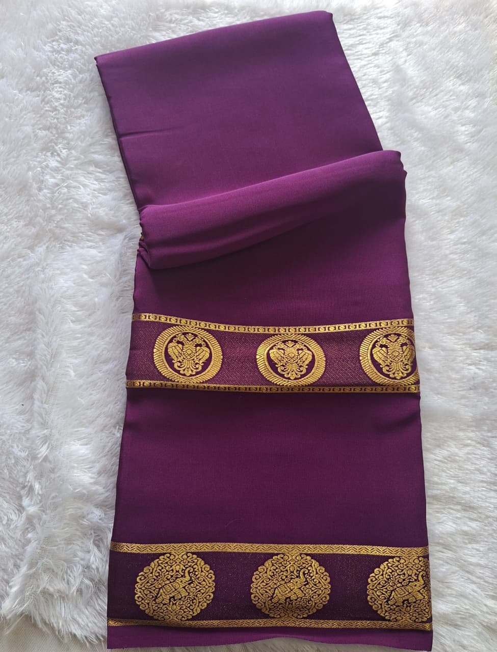 Royal Purple Mysore Silk Saree with Gold Zari Motif Border