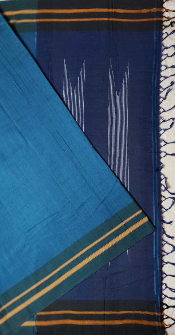 Denim Blue Cotton Handloom Saree