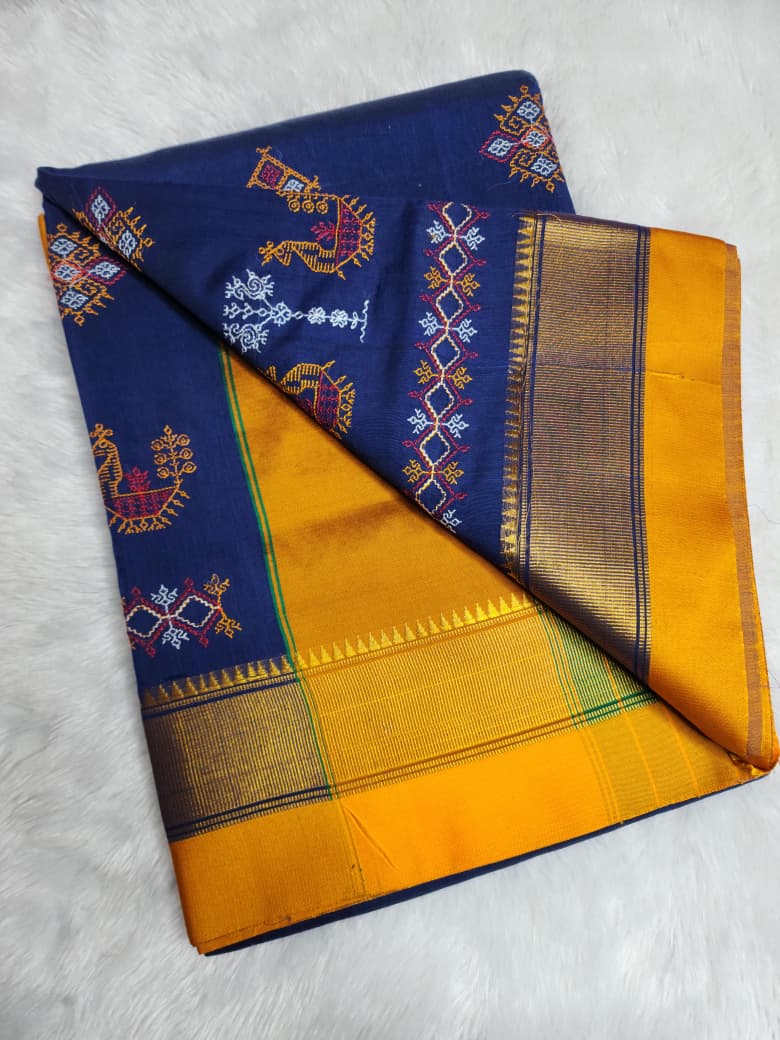 Royal Blue Ilkal Kasuti Cotton Saree