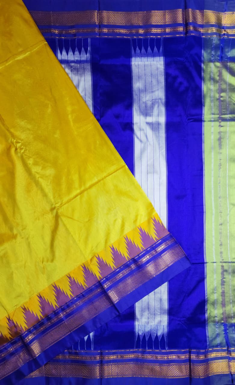 Lemon Yellow Ilkal Semi-Silk Saree