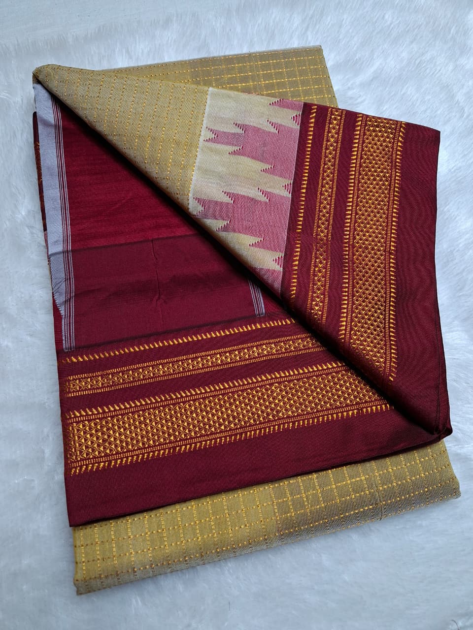 Mustard Gold Gadwal Chaduranga Ilkal Cotton Saree with Contrast Zari Border & Pallu