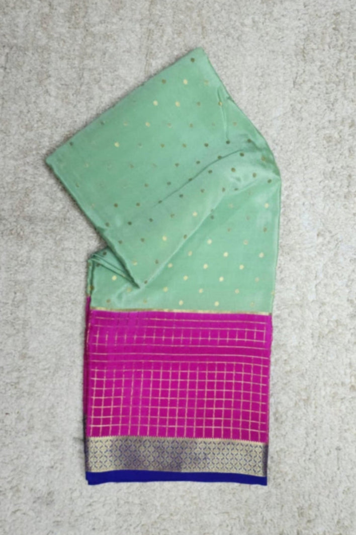 Pistachio Green & Magenta Pink Mysore Silk