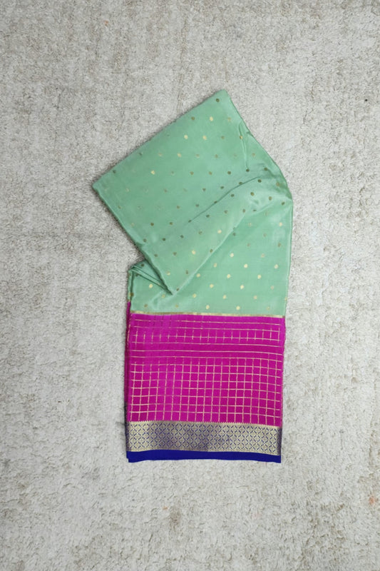 Pistachio Green & Magenta Pink Mysore Silk