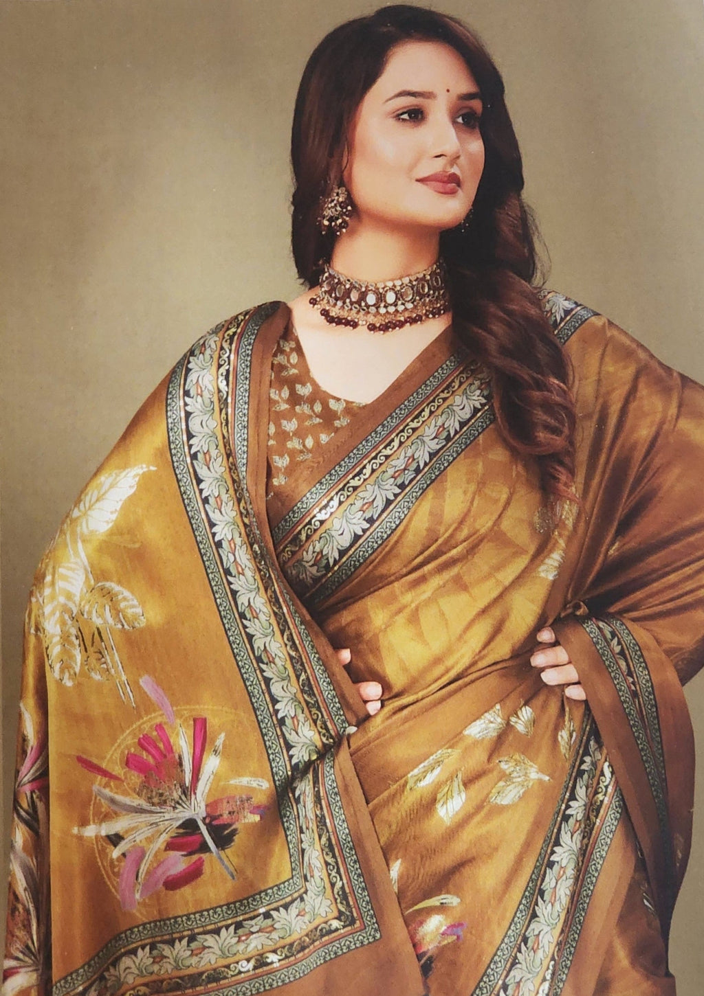 Brown-satin-foil-print
