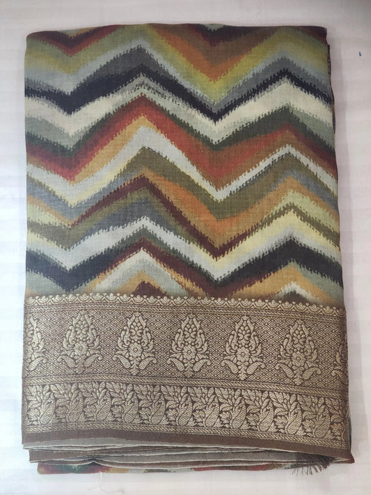 brown dola silk wave print
