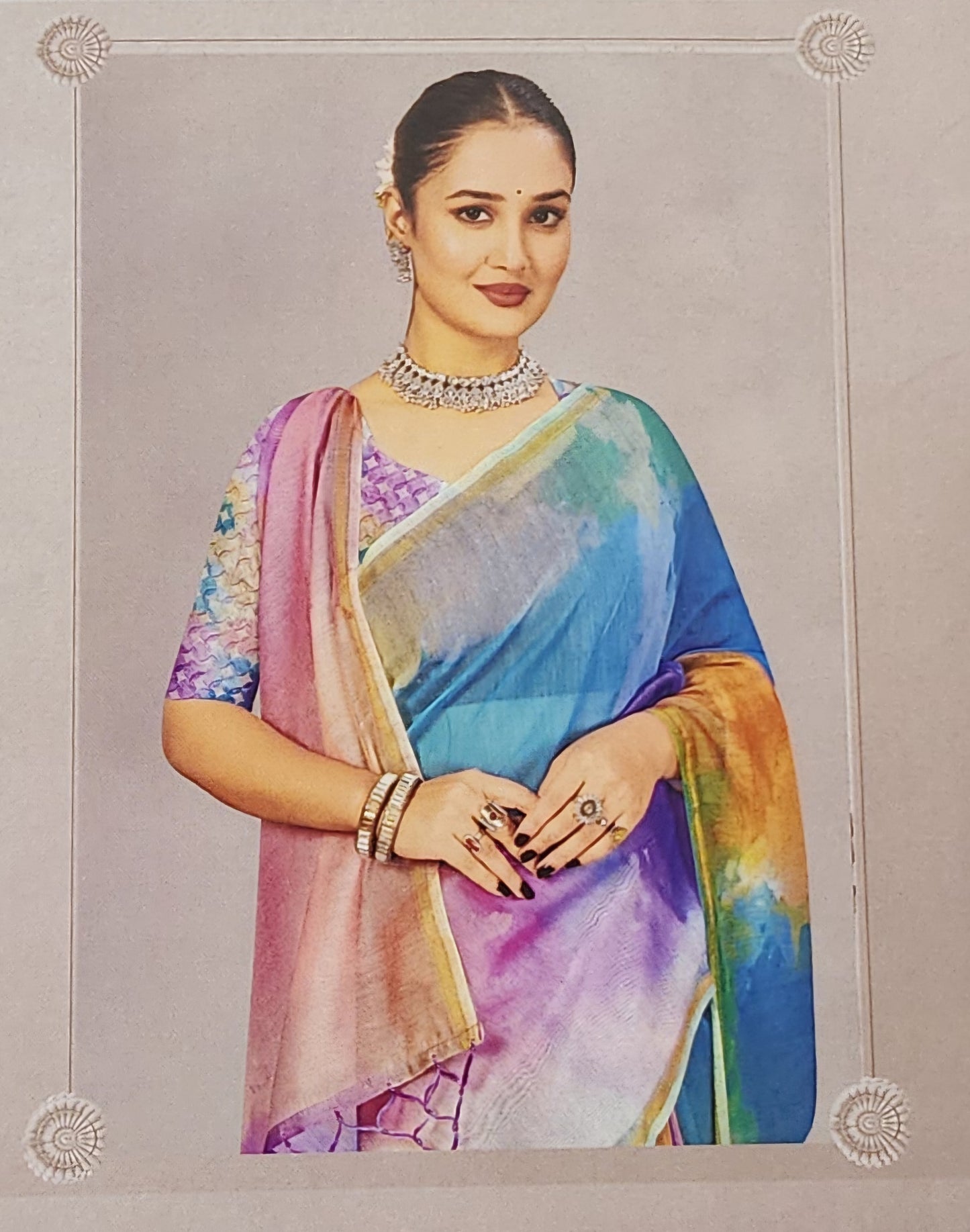 Pastel Whisper German Print Saree with Multicolour Cloud Effect