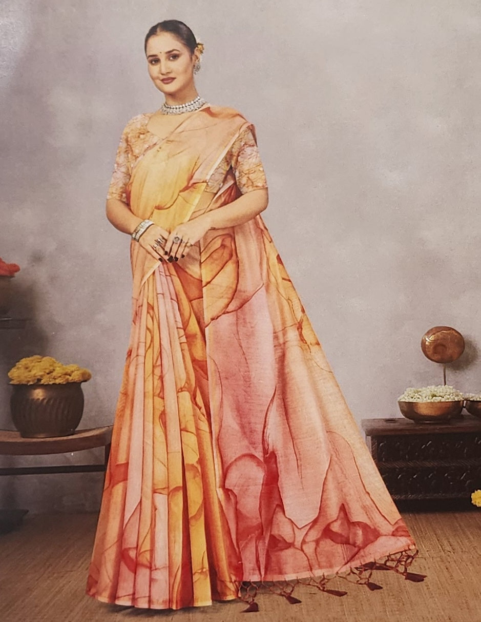 Terracotta Whisper German Print Saree