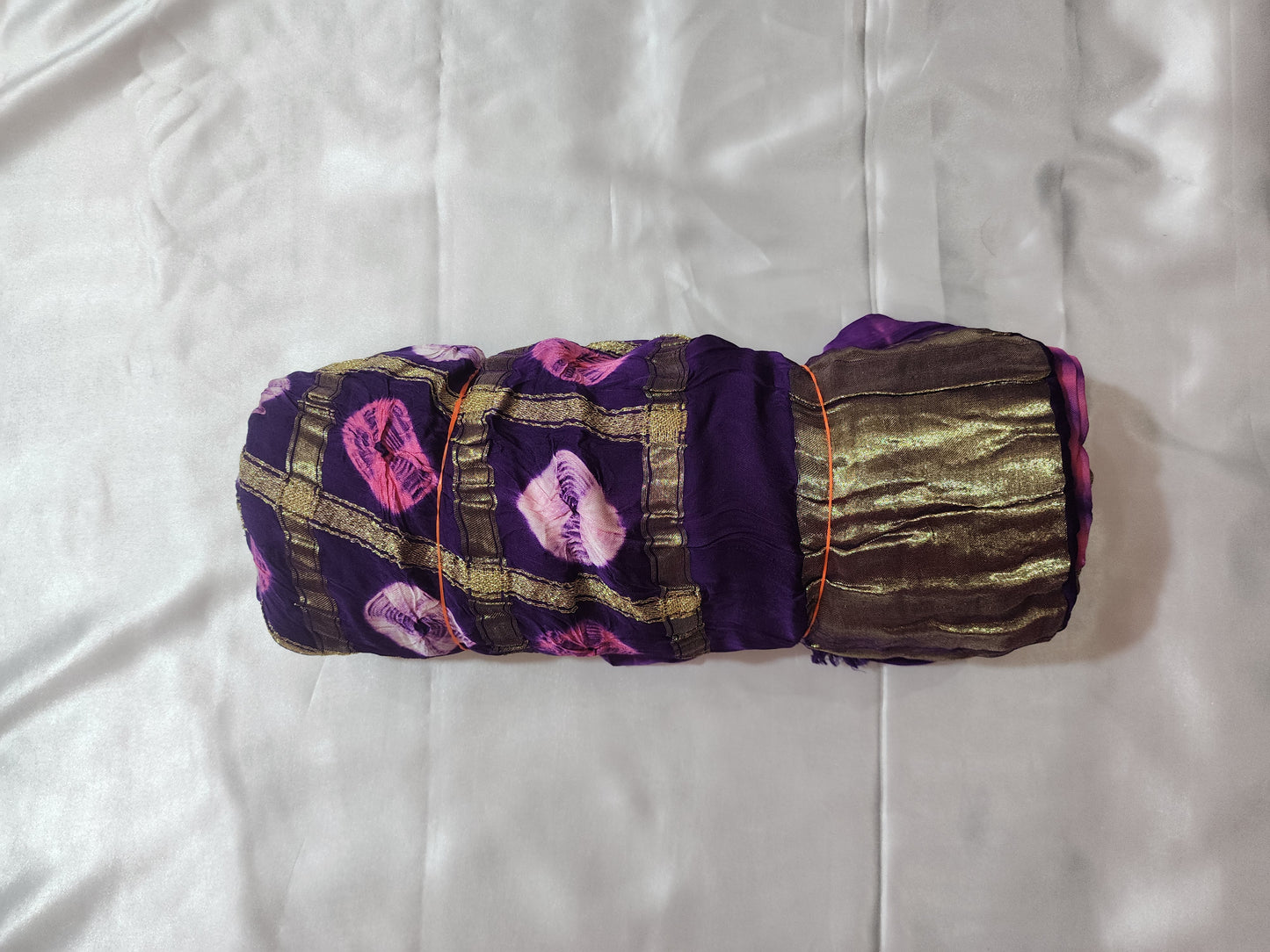 Purple Bandhani Modal Silk Saree with Golden Checks