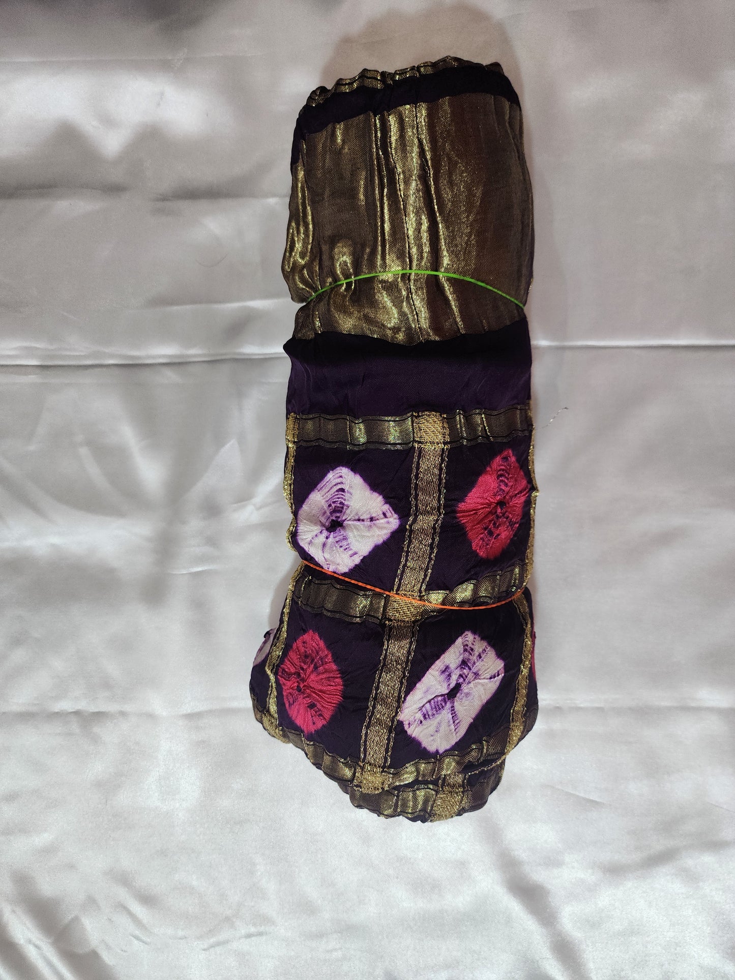 Purple Bandhani Modal Silk Saree with Golden Checks and Tie-Dye Pallu