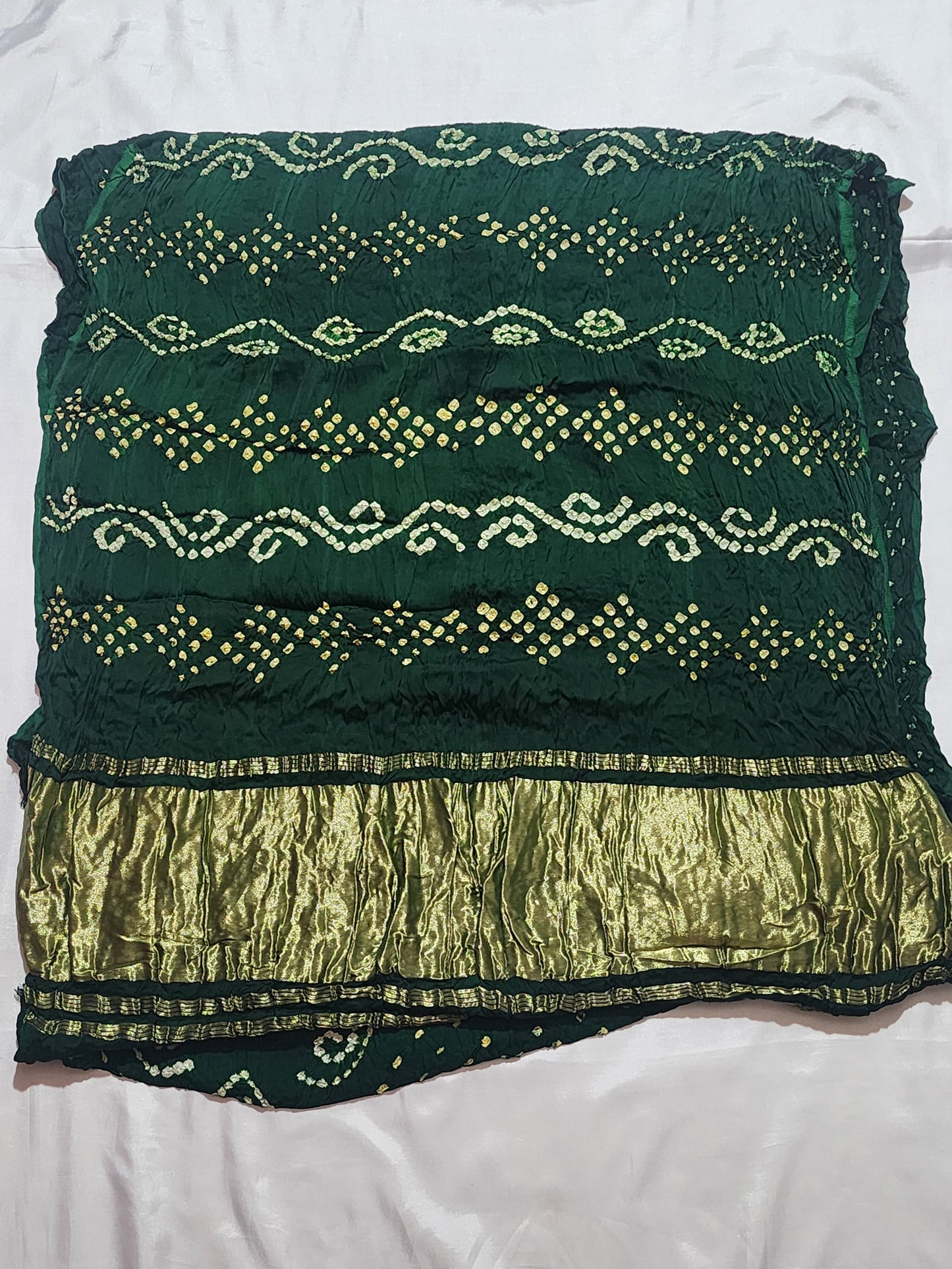Deep Green with Olive-Gold Zari Pallu Bandhani Modal Silk Saree