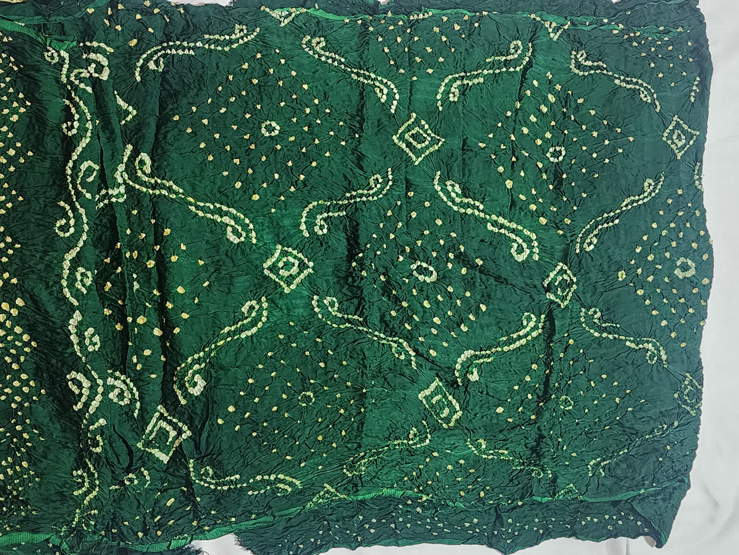 Deep Green with Olive-Gold Zari Pallu Bandhani Modal Silk Saree