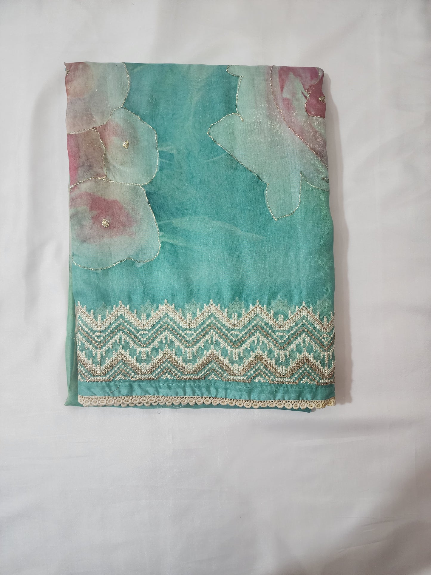 Aqua-blue-floral-organza-saree
