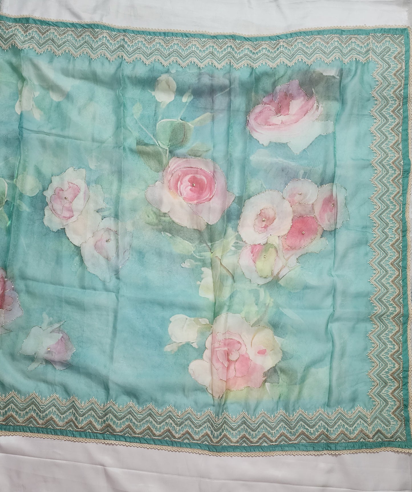 Aqua-blue-floral-organza-saree