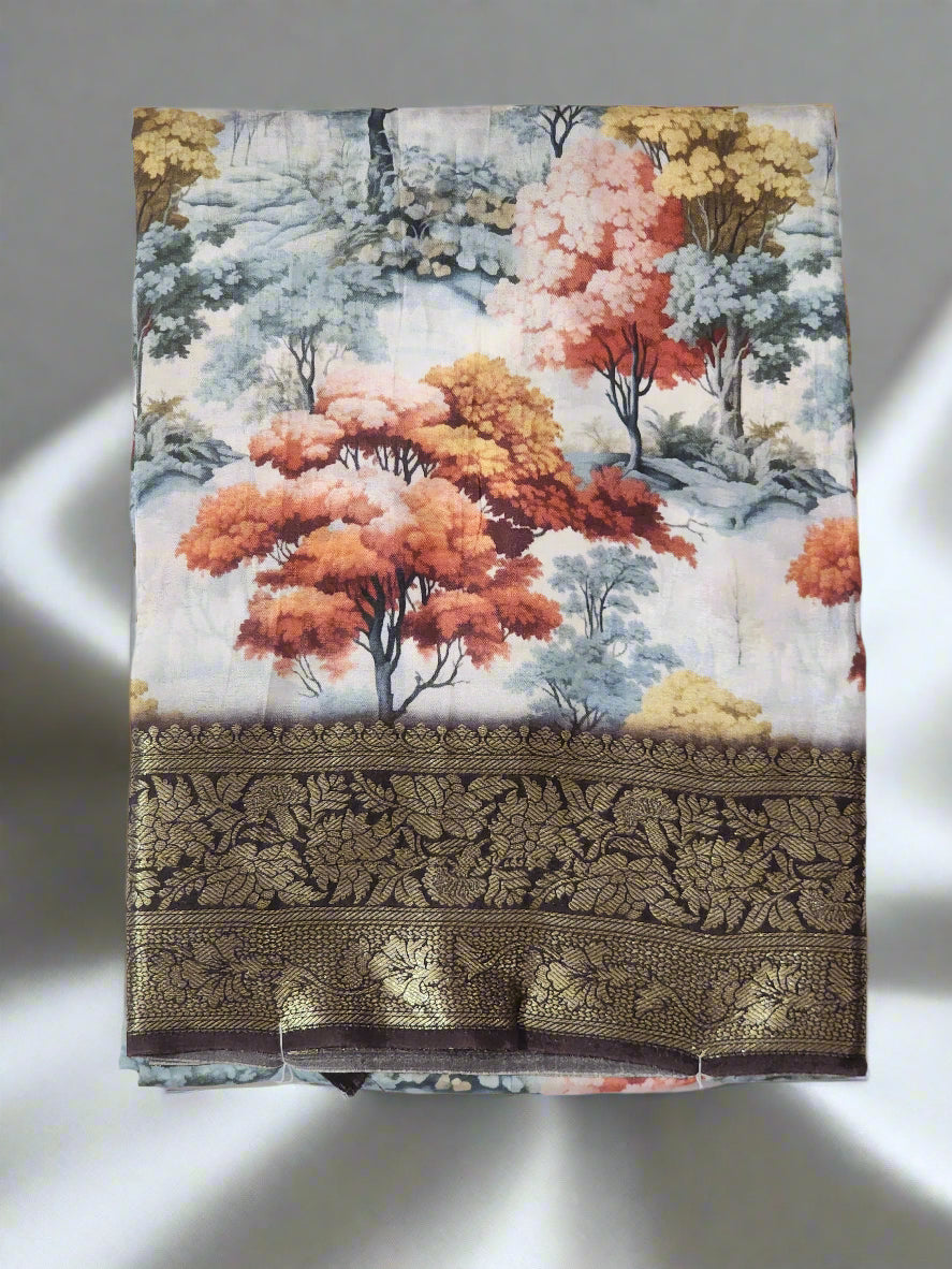 Cream dola silk tree print