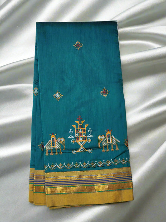 Teal blue Ilkal Cotton Saree