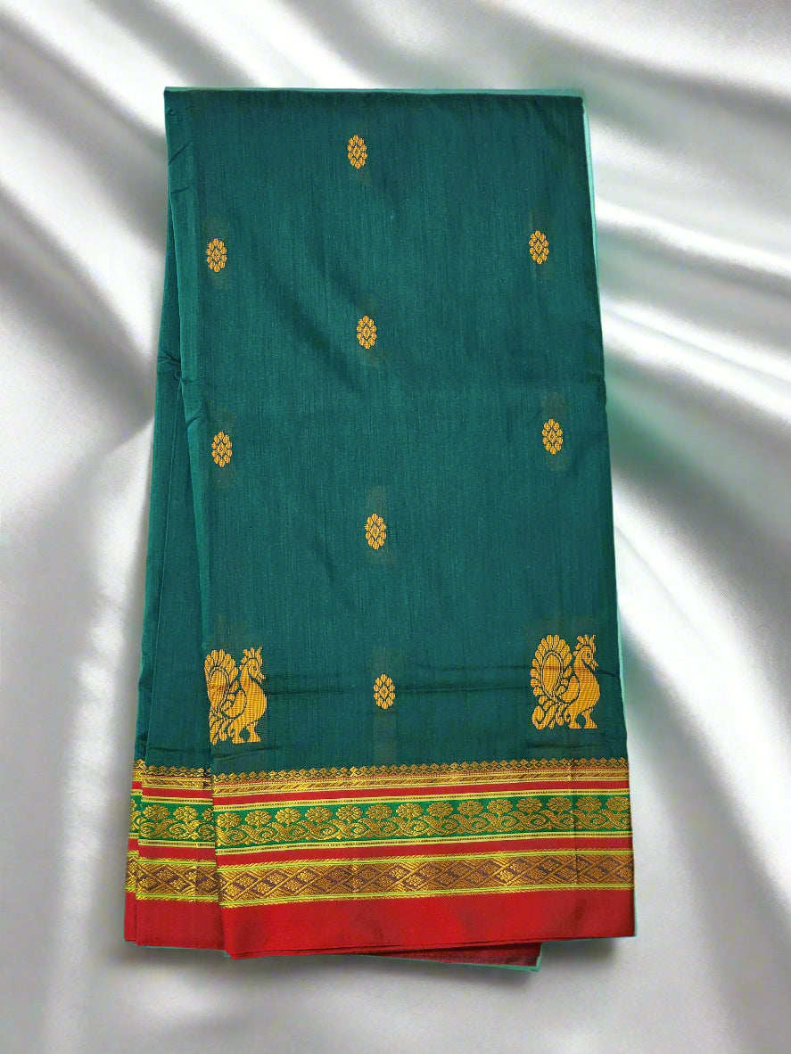Bottle Green Cotton Saree
