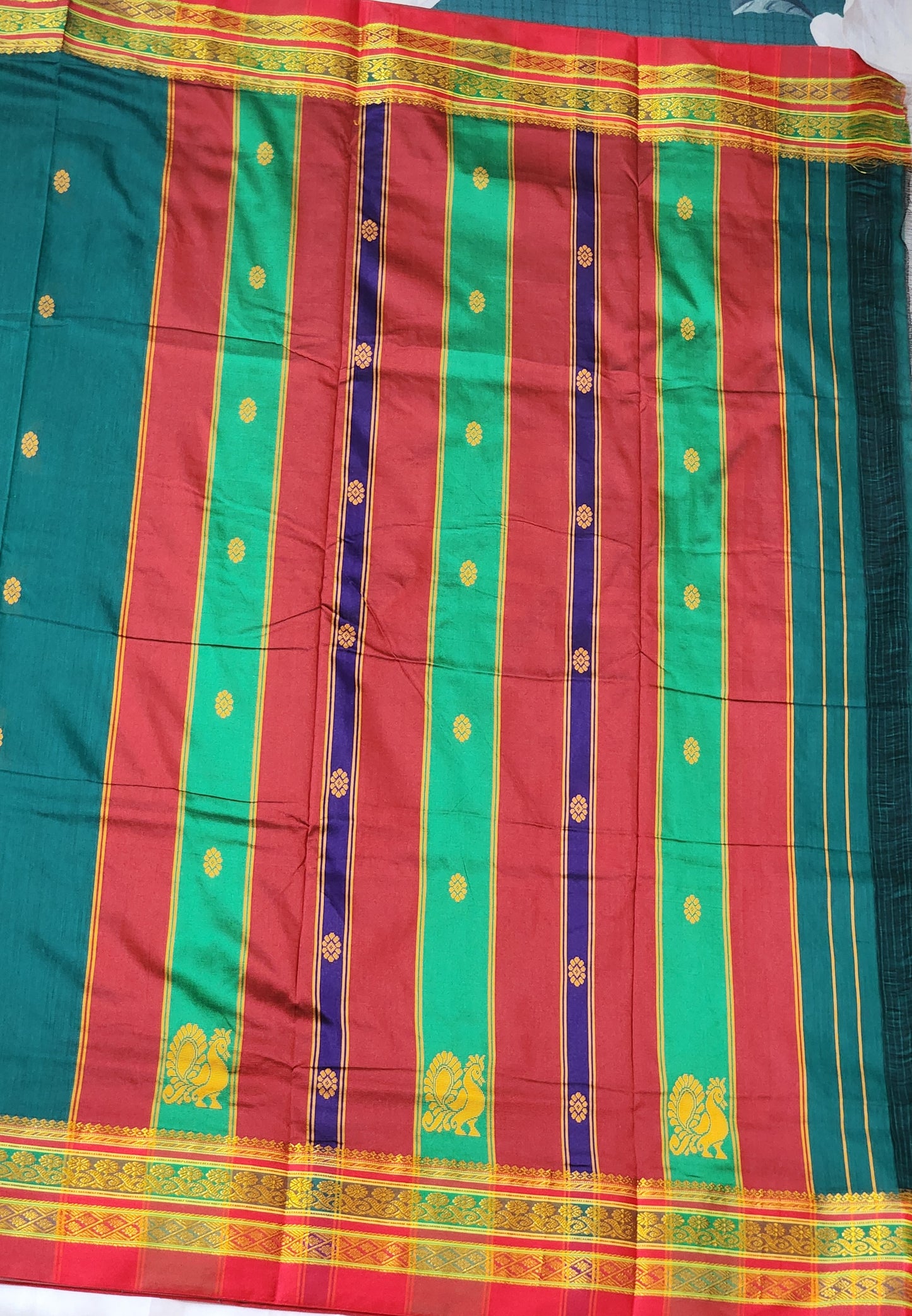 Bottle Green Cotton Saree