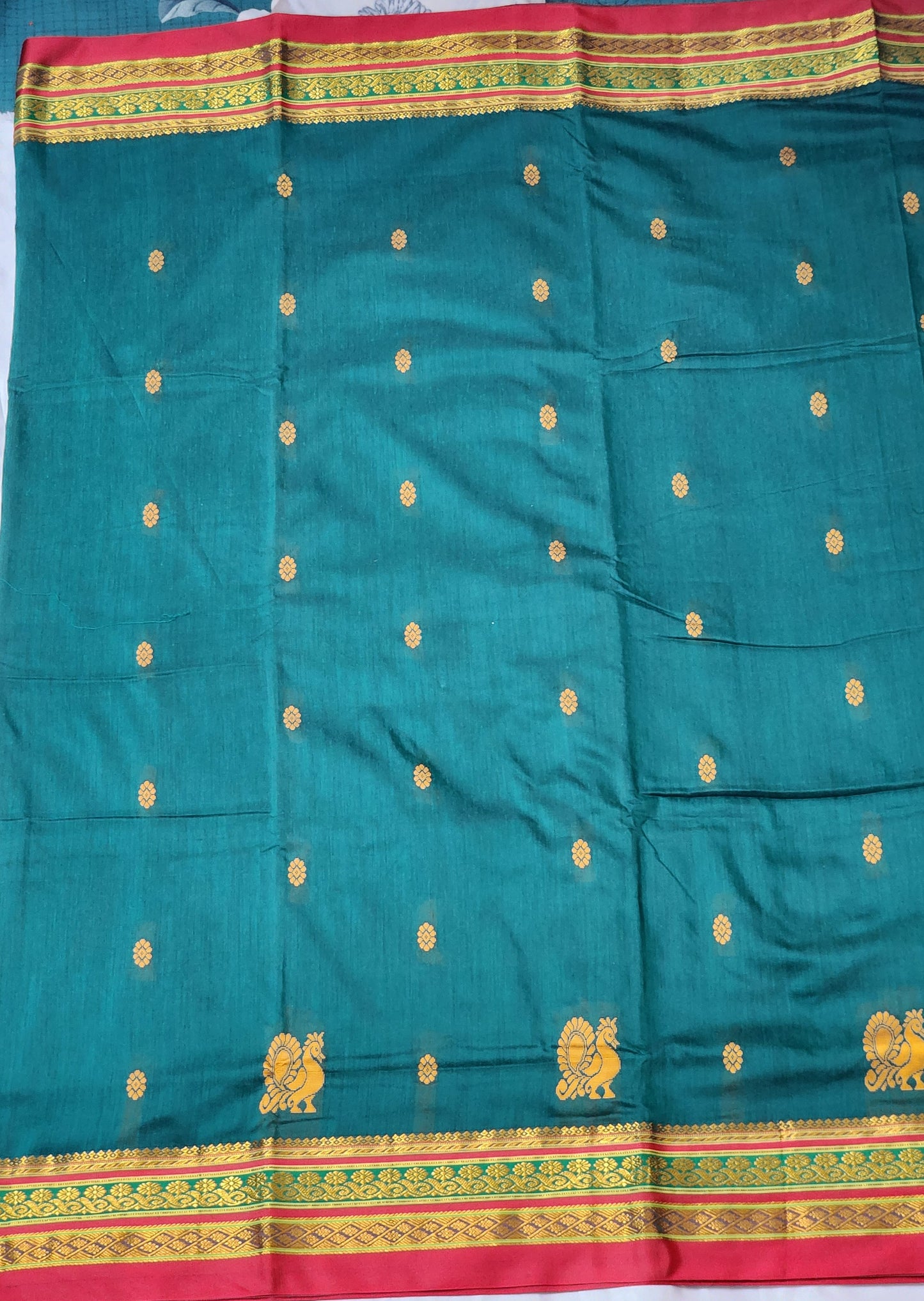 Bottle Green Cotton Saree