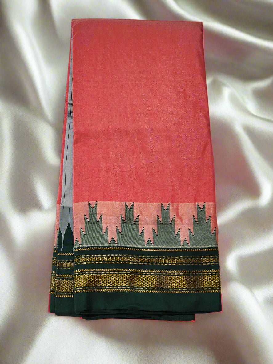 Peach Ilkal Cotton-viscose blend Saree
