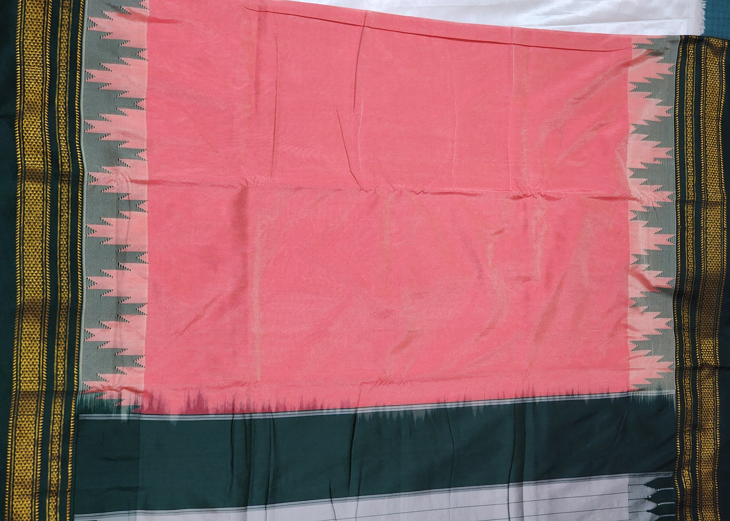 Peach Ilkal Cotton-viscose blend Saree