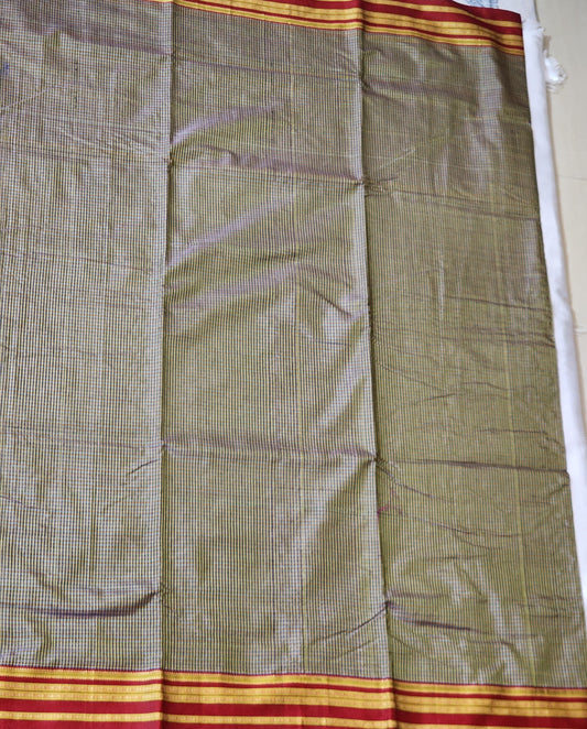 Beige-black micro checks  Ilkal Cotton Saree
