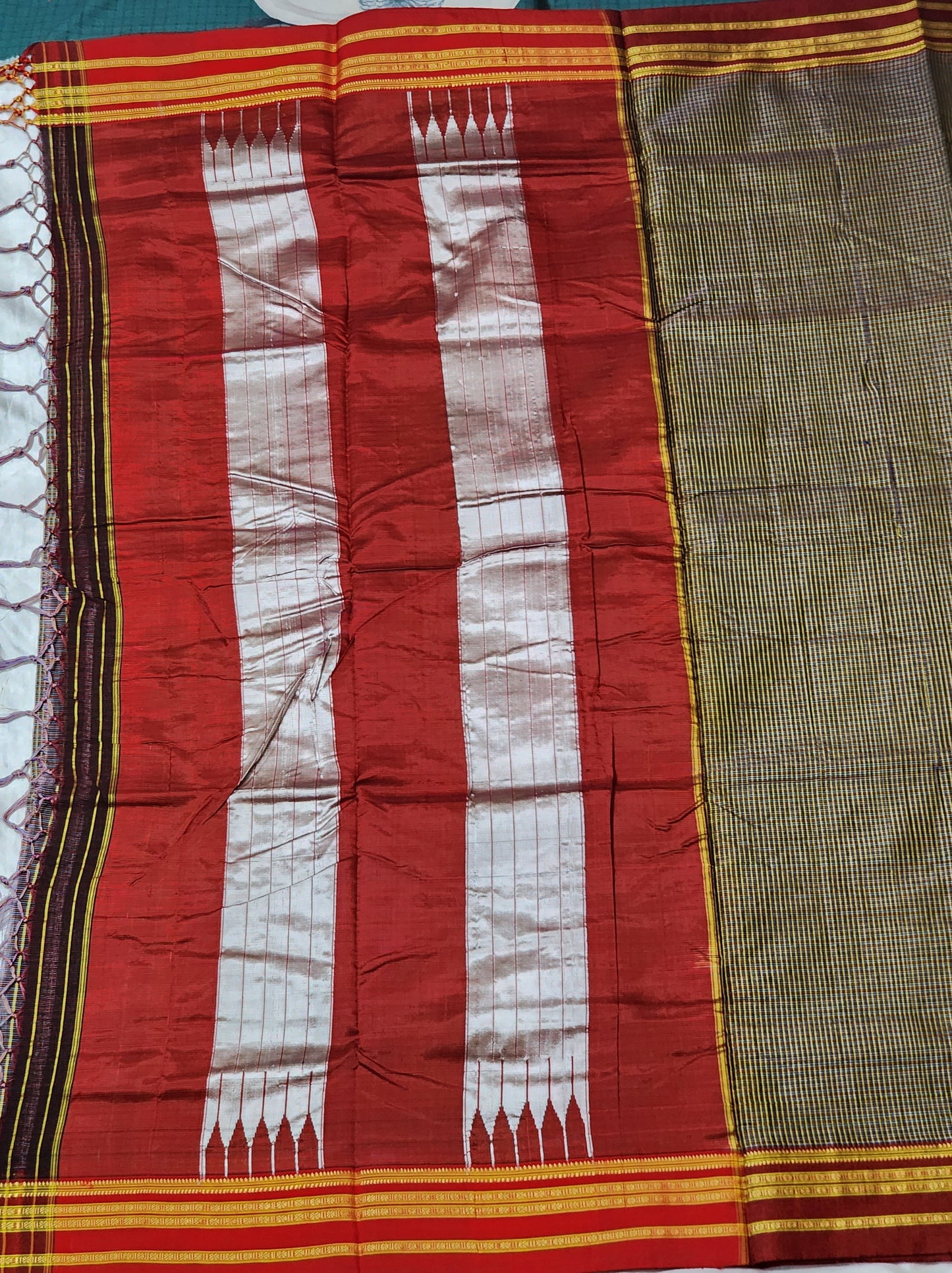 Beige-black micro checks  Ilkal Cotton Saree