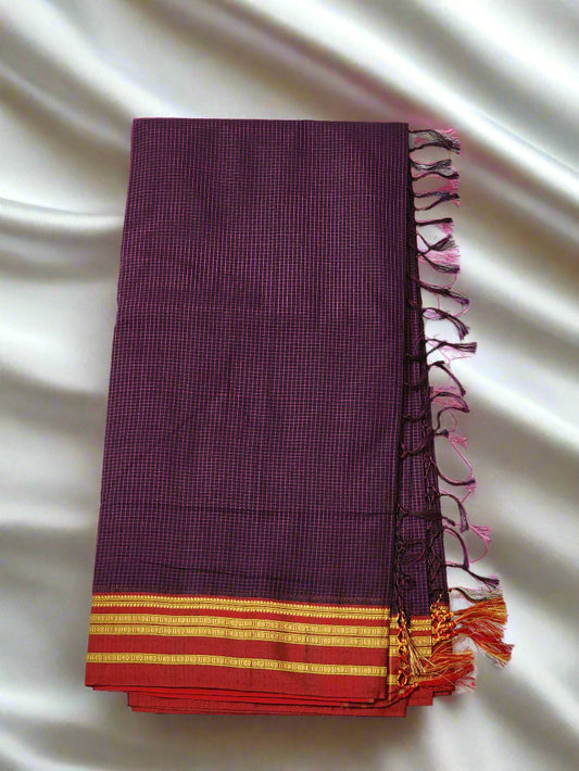 Purple Checked Ilkal Cotton Saree