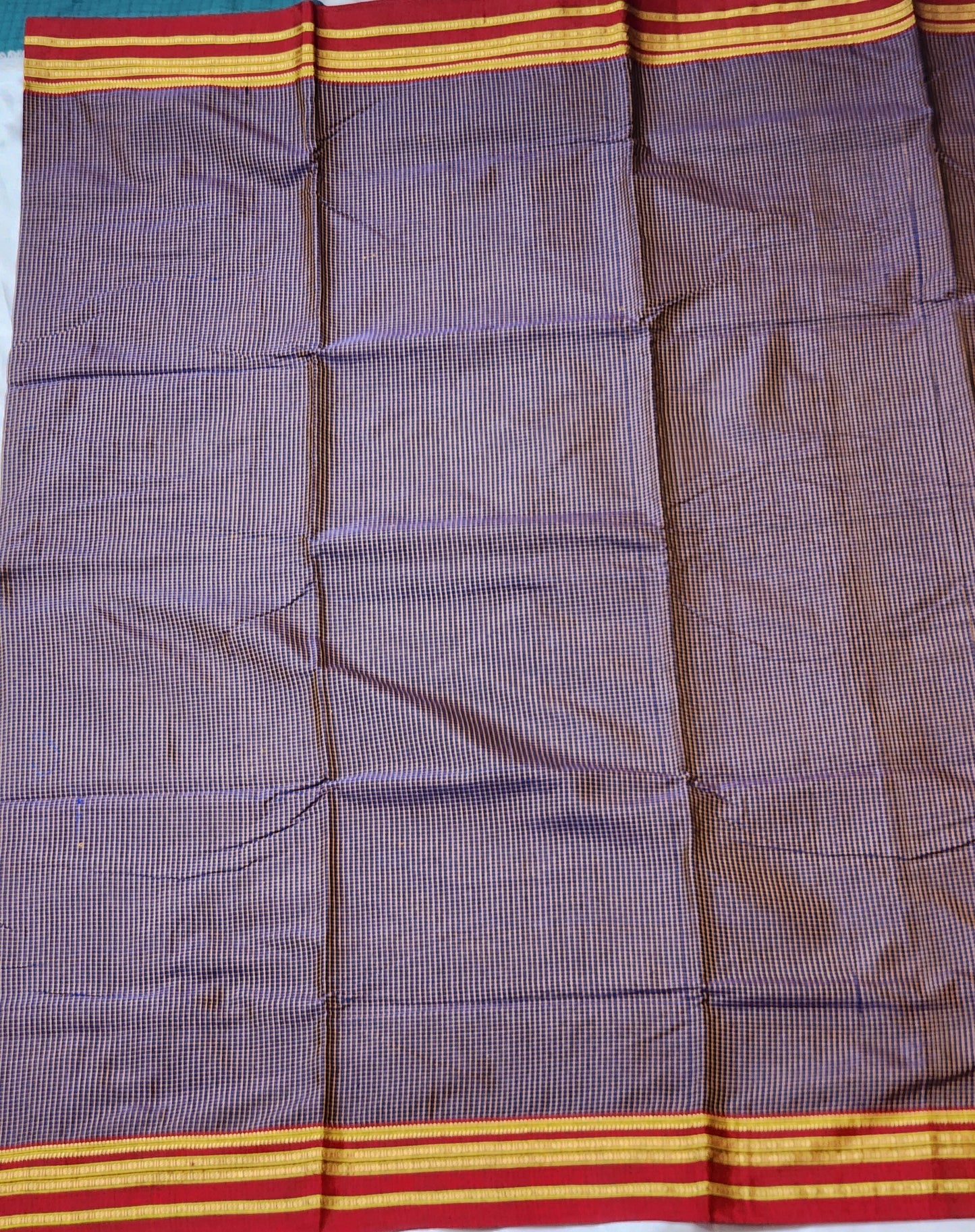 Deep navy checkered Ilkal Cotton Saree