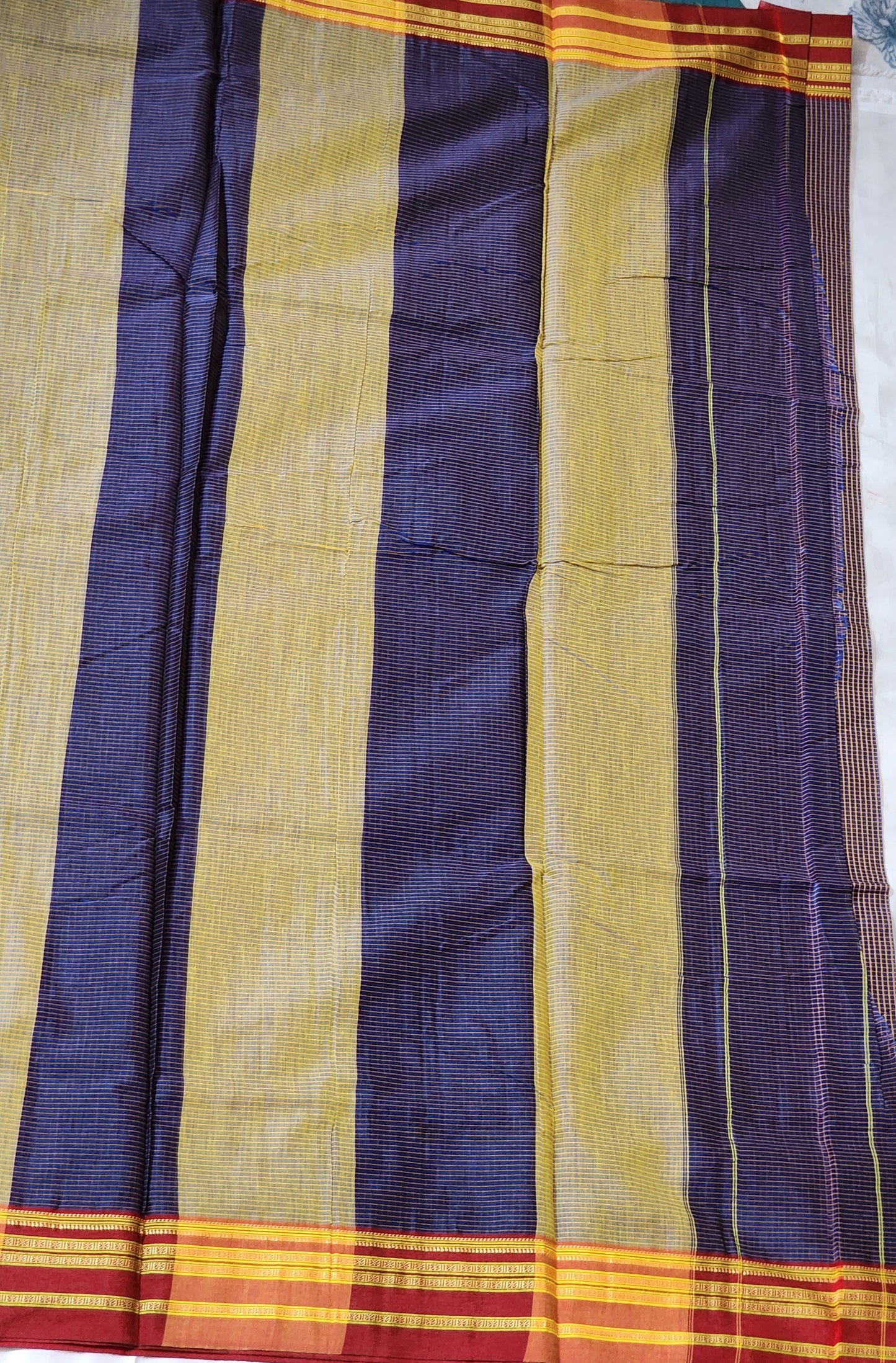 Deep navy checkered Ilkal Cotton Saree