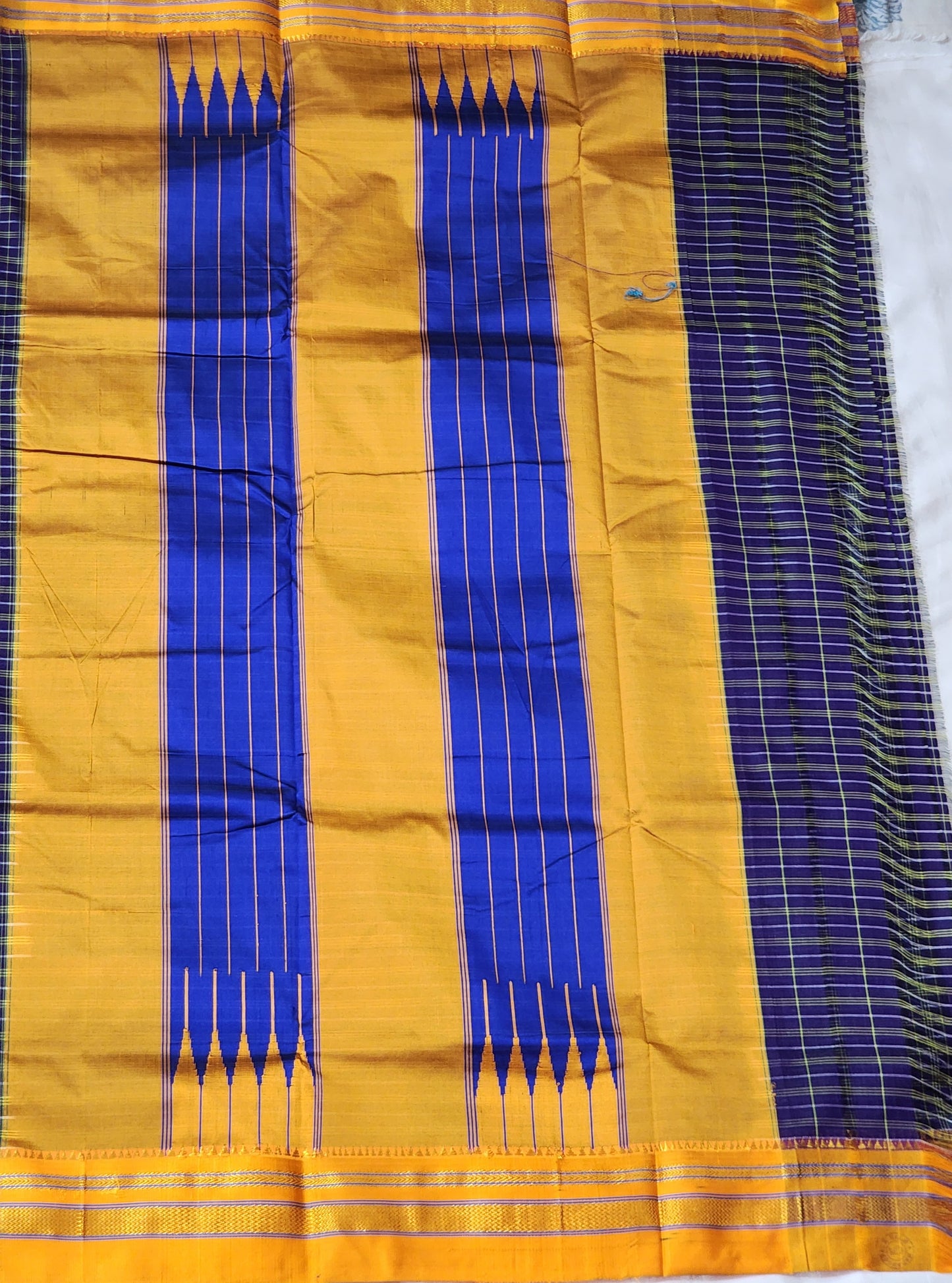 Violet with yellow checks Ilkal Cotton Saree