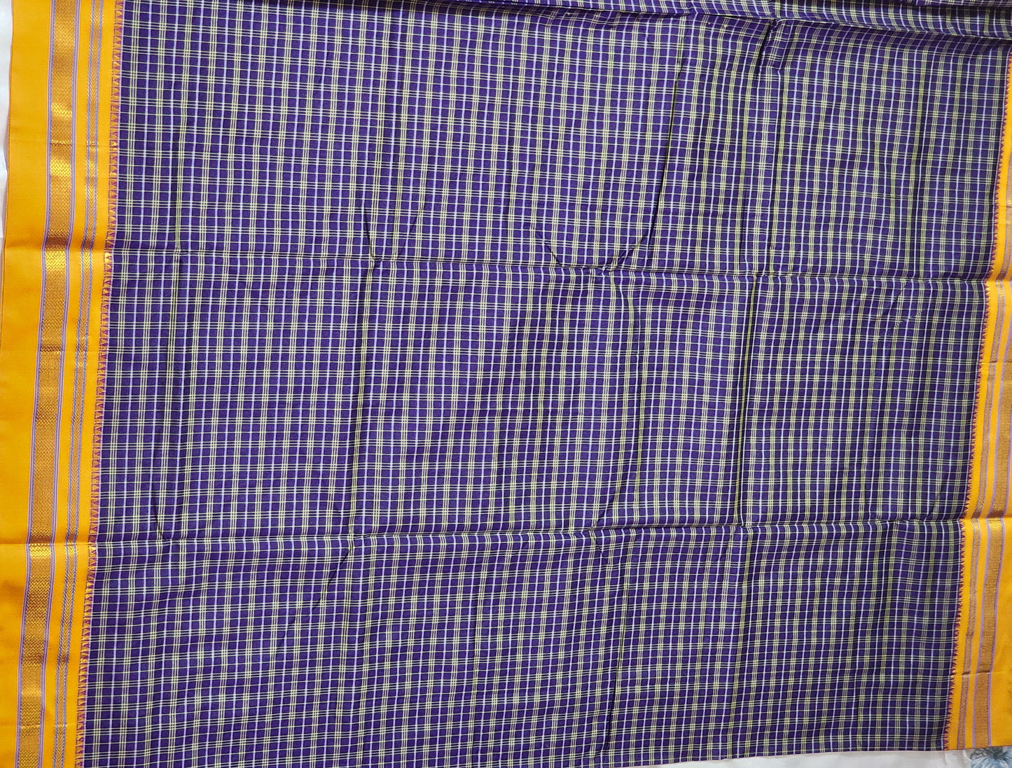 Violet with yellow checks Ilkal Cotton Saree