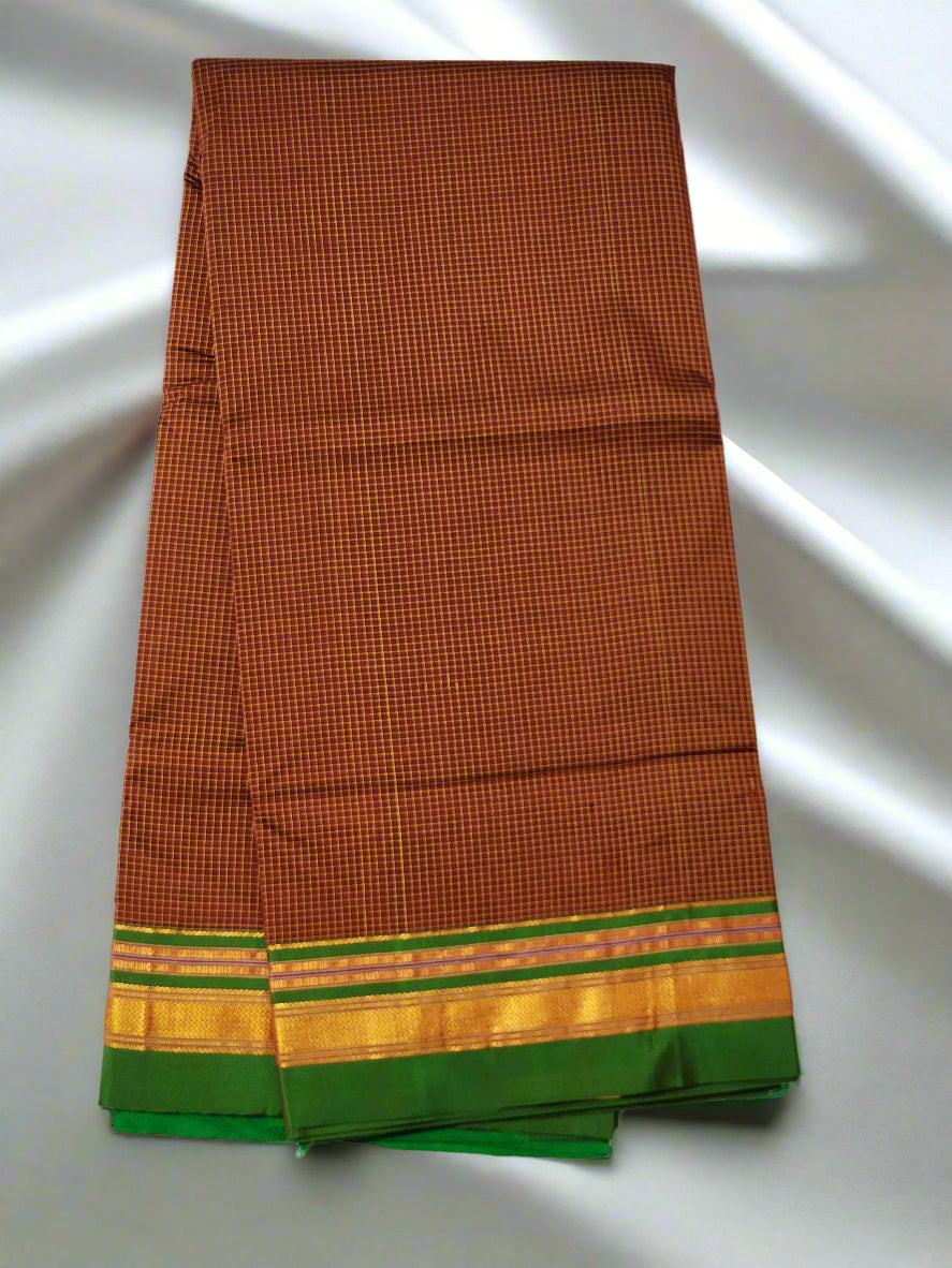 Terracotta with yellow checks Ilkal Cotton Silk Saree