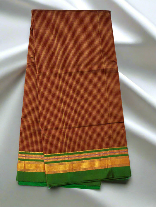 Terracotta with yellow checks Ilkal Cotton Silk Saree