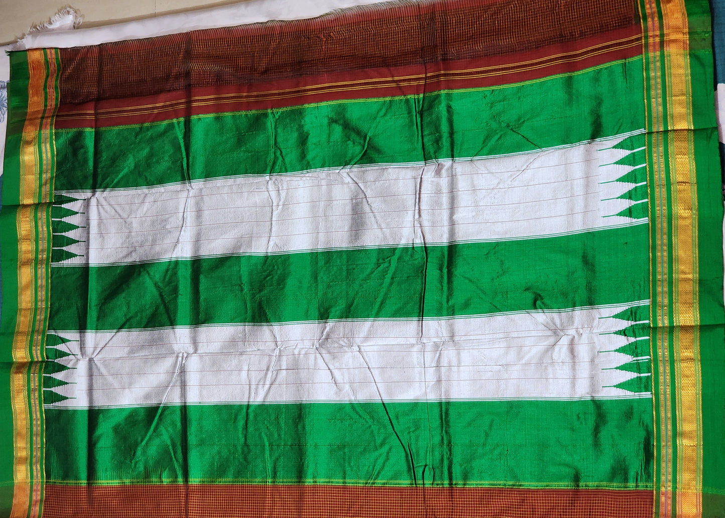 Terracotta with yellow checks Ilkal Cotton Silk Saree